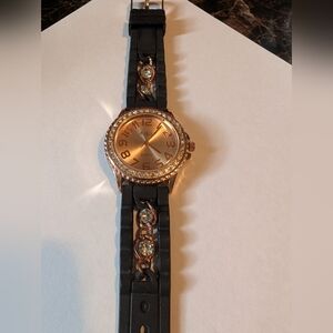 Ashley Princess Black Rose Gold Quartz Watch with Crystal Accents